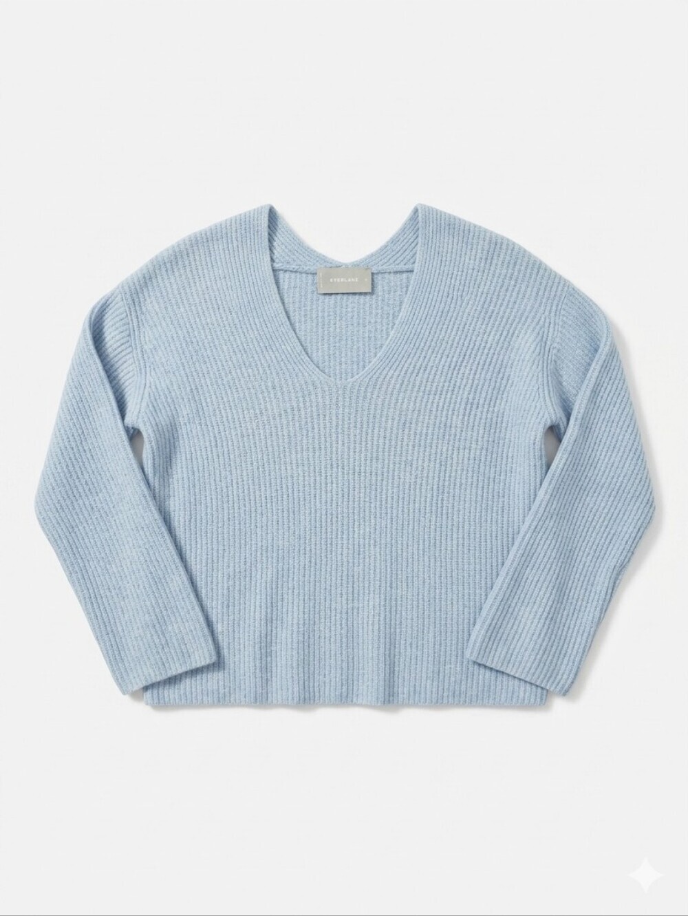 Everlane 100% Cashmere Light Blue V-Neck Ribbed Women's Sweater Ribbed Crop Boxy